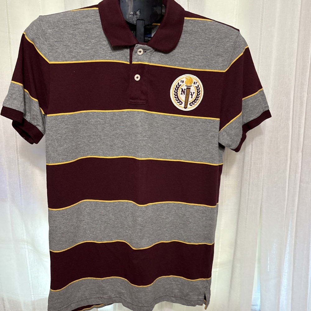 Aeropostale Polo Shirt Mens M Rugby Striped‎ Short Sleeve Classic Fit New York